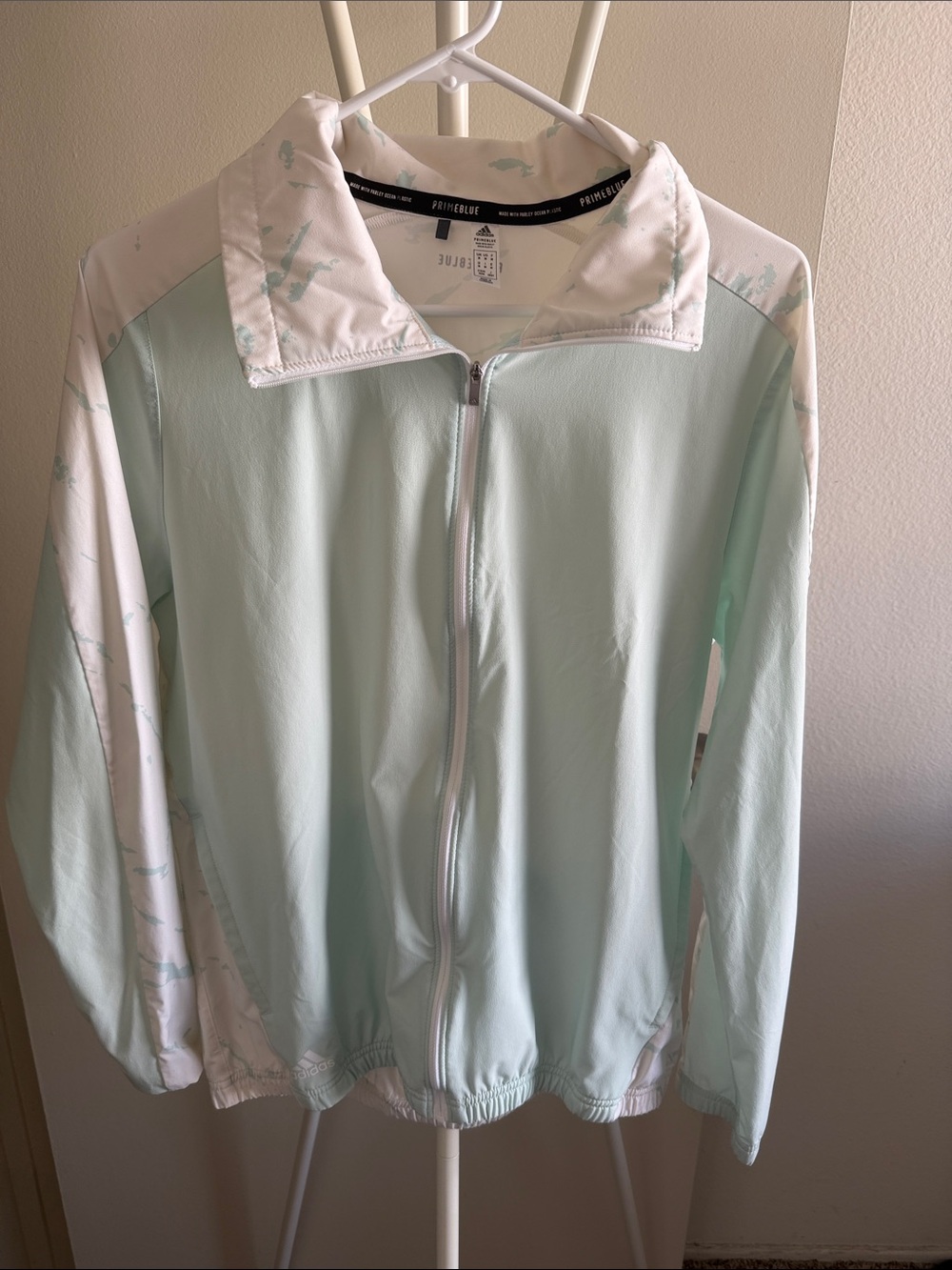adidas Mint Green and White Women's Zip-Front Bomber Jacket
